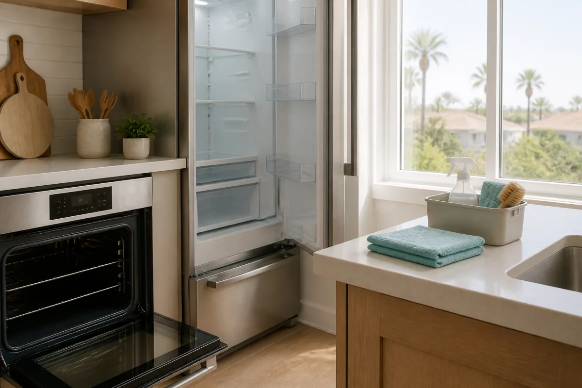 Refrigerator, oven and kitchen prepared for custom cleaning