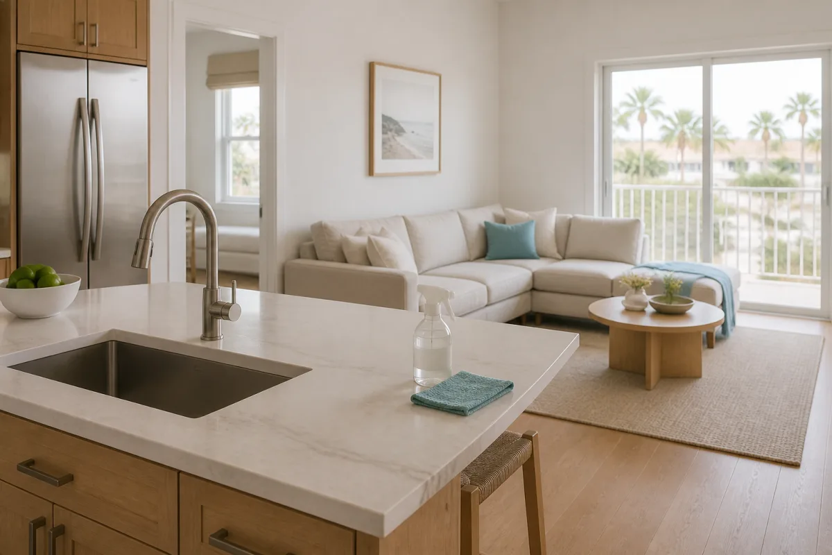 Freshly cleaned kitchen and living room by Prime Shine